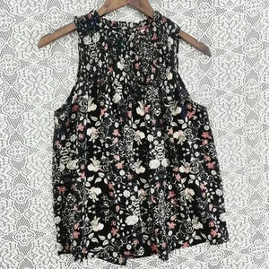 Knox Rose Floral Keyhole Back Tunic Tank Top S